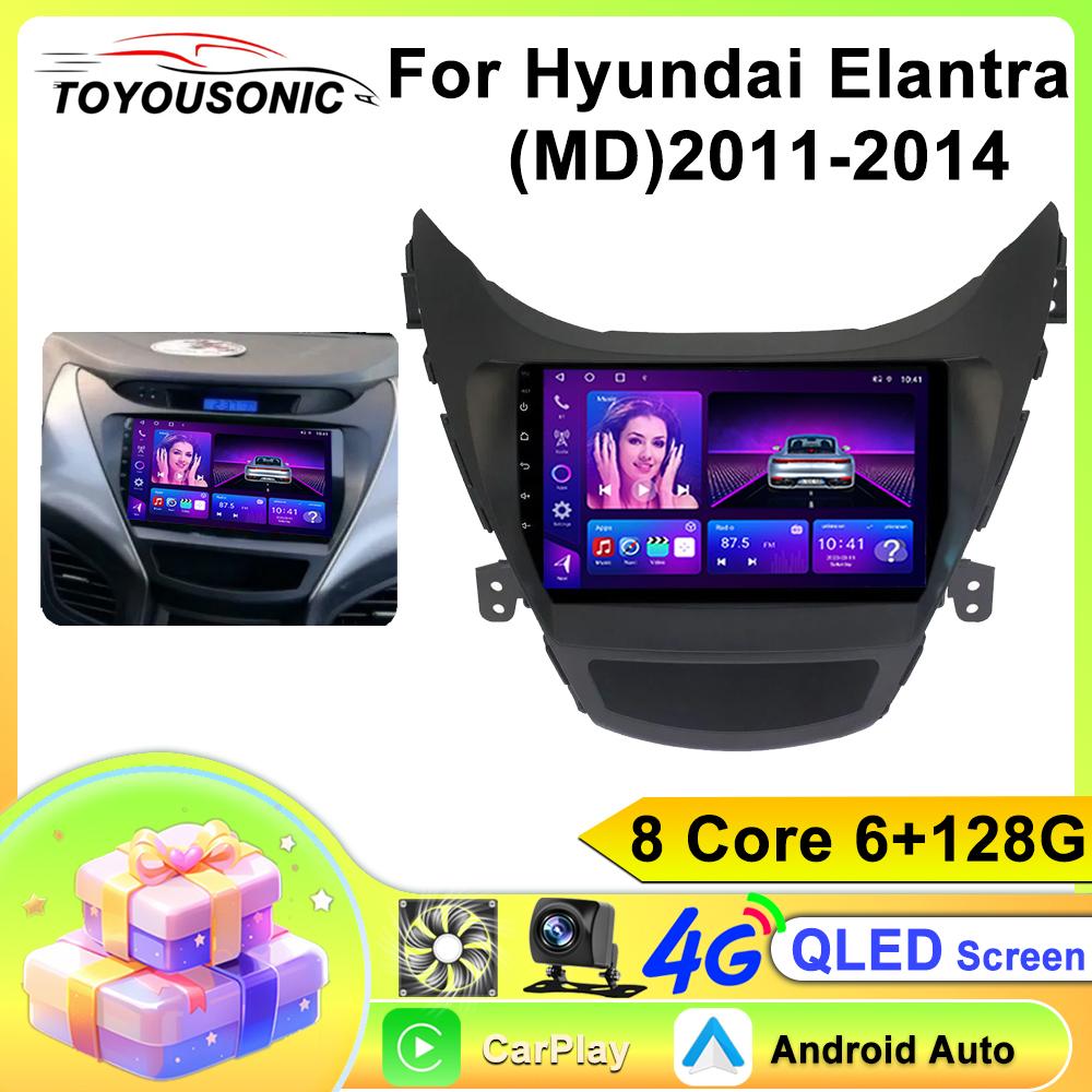 Android bilradio for Hyundai Elantra 5 (MD) 2011-2014 2 din Multimediespiller 4G WIFI GPS Carplay Hovedenhet Bilstereo