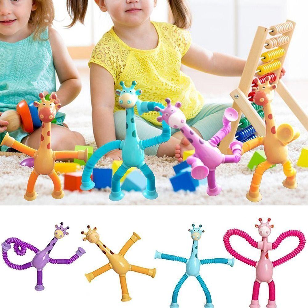 Telescopic Light-Up Giraffe Toy Suction Cup Educational Deformation Animal  Fidget Play