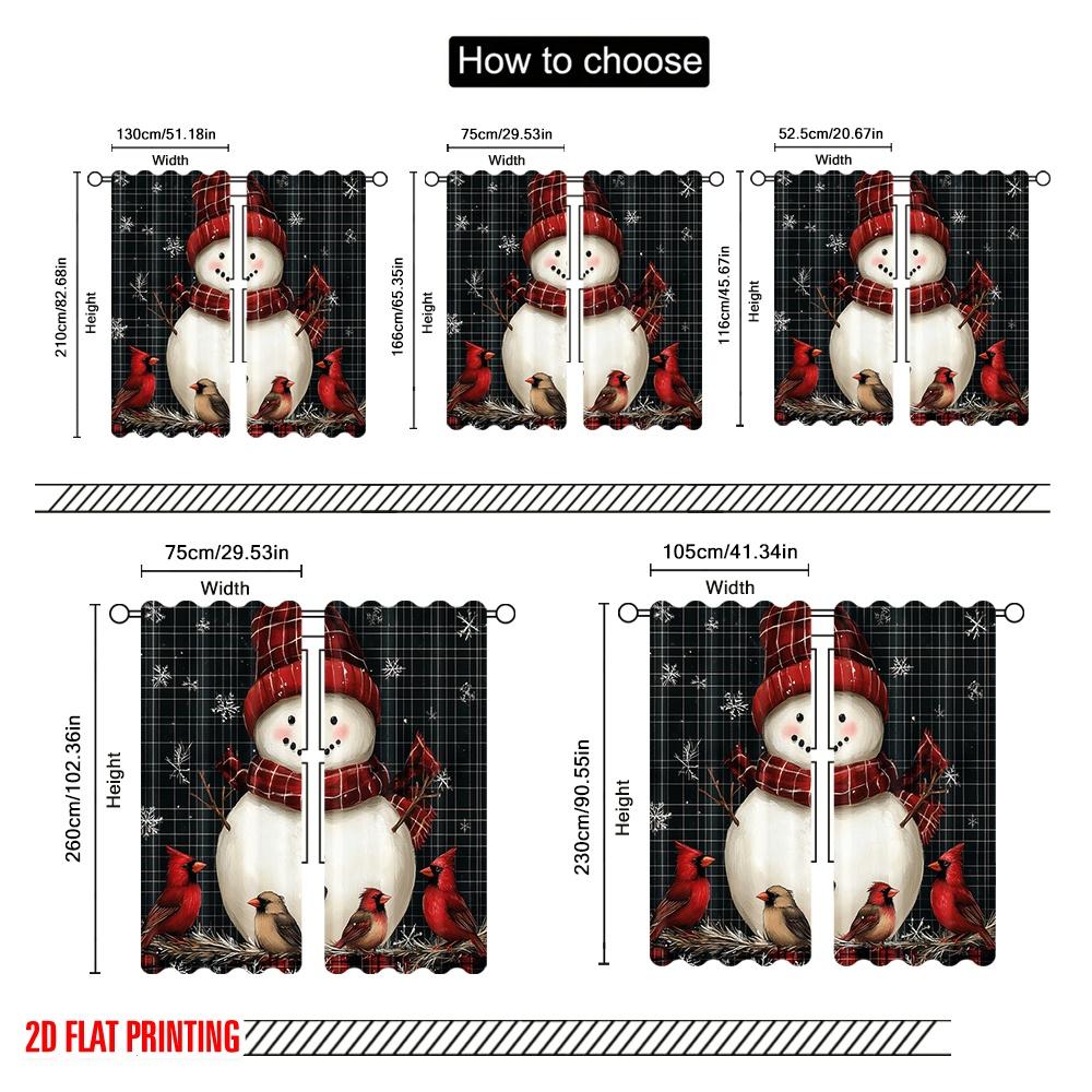 2pcs,2D Plane Printing Curtain Popular Cute Snowman Red Cardinal Christmas (3) Versatile Fabric (without Rod) Home Decor Ldeal