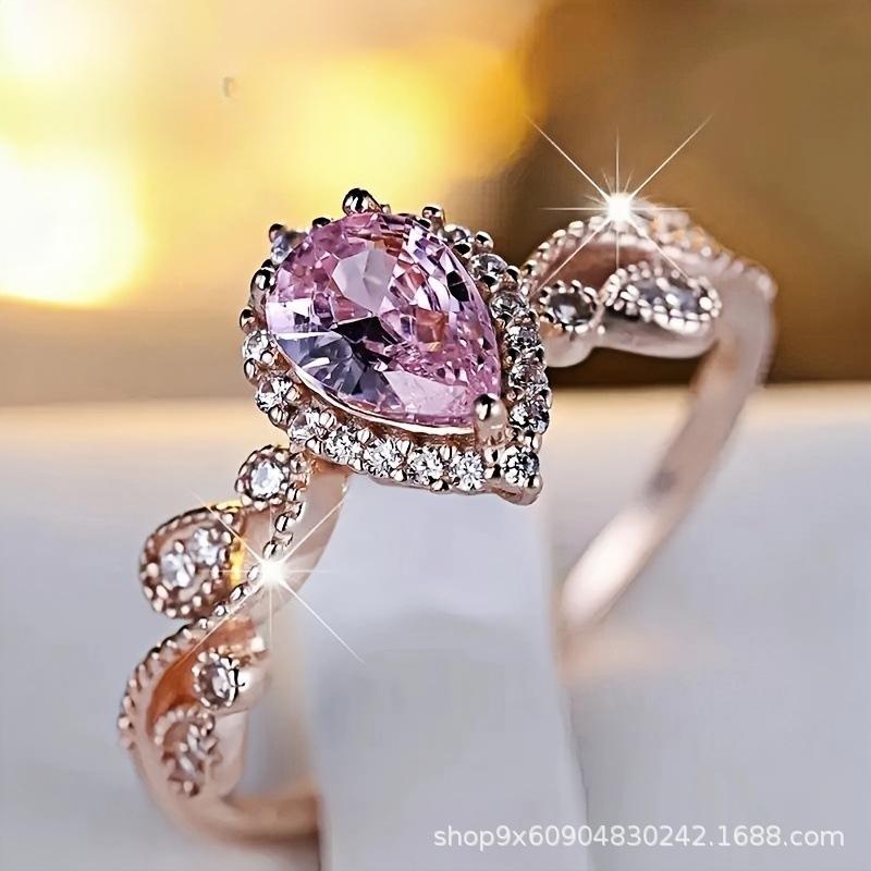 Accessories European and American Style Sweet Pink Cubic Zirconium Fashion Female Court Style Ring Jewelry Clothing Accessories
