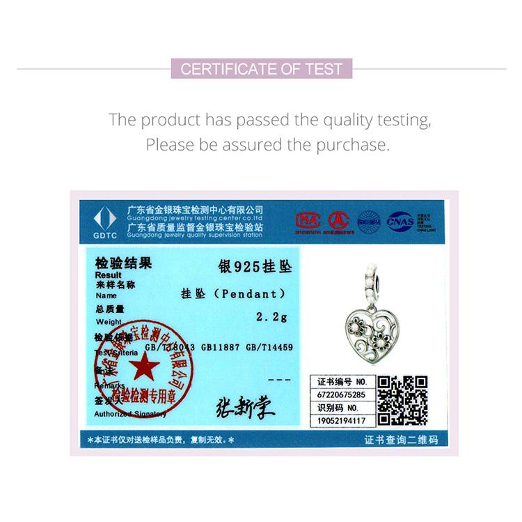 BAMOER Vintage 925 Sterling Silver Heart & Flower Pendant Fit for DIY Bracelet & Bangle Delicate Shell Charms Fine Jewelry