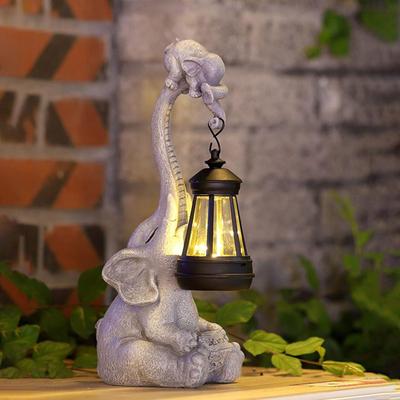 Solar Powered Elephant Statue Solar Animal Figurines with LED Light Cute Resin Ornaments Elephant Statue Sculptures Decoration