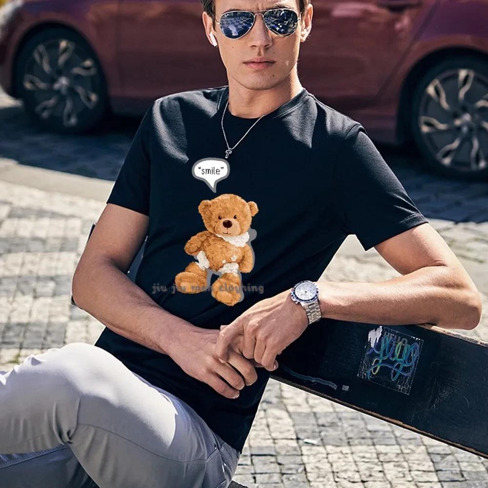 Funny Cartoon Bear Summer Men T Shirt High Quality Short Sleeve Cotton Unisex Birthday Gift Lover T-shirts Streetwear Tees