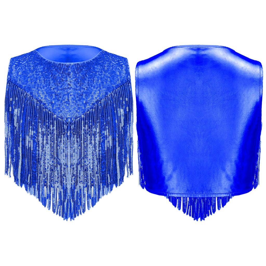 Costume da Bambina Anni '70 Disco Paillettes Lucide Girocollo Top Metallizzato Senza Maniche