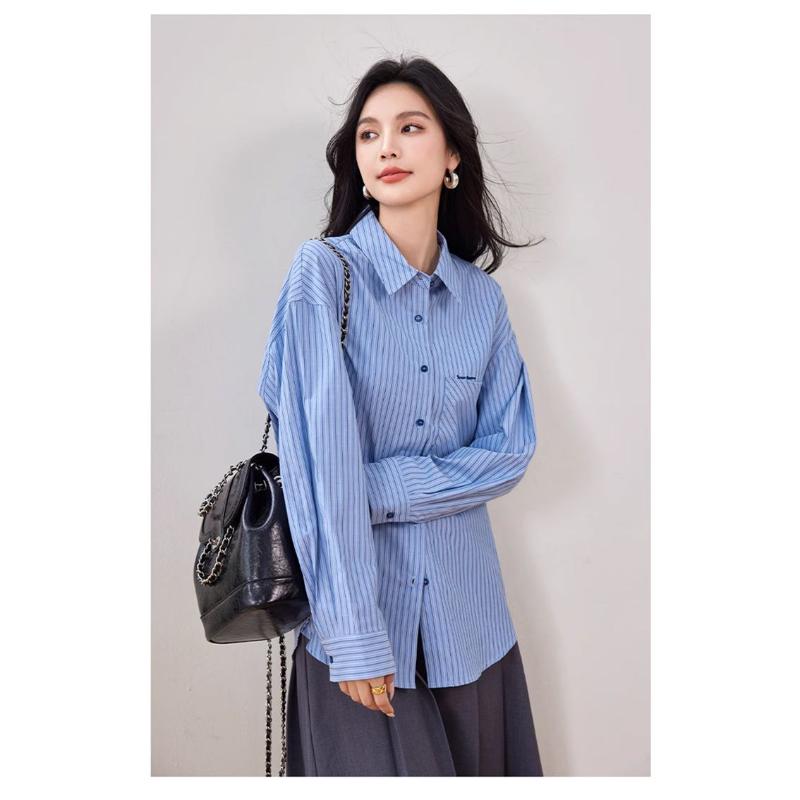 Spring Autumn New Striped Shirt Women's Loose Temperament Long Sleeve Shirt Casual Lazy Style Korean Top