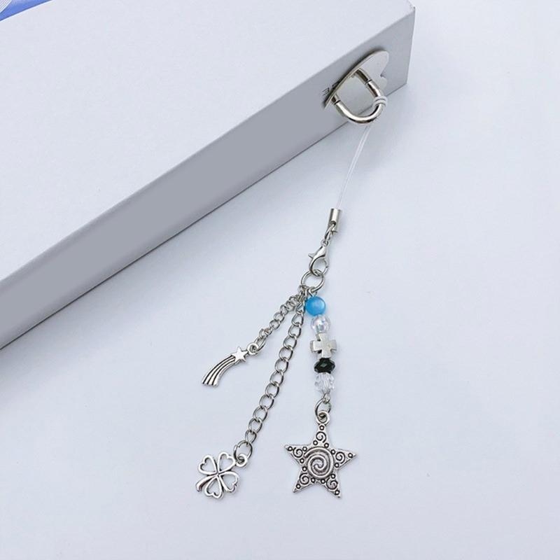 Handmade Beaded Phone Lanyard Star Shape Pendant Strap Detachable Phone Chains Keyring Portable Accessory for Women