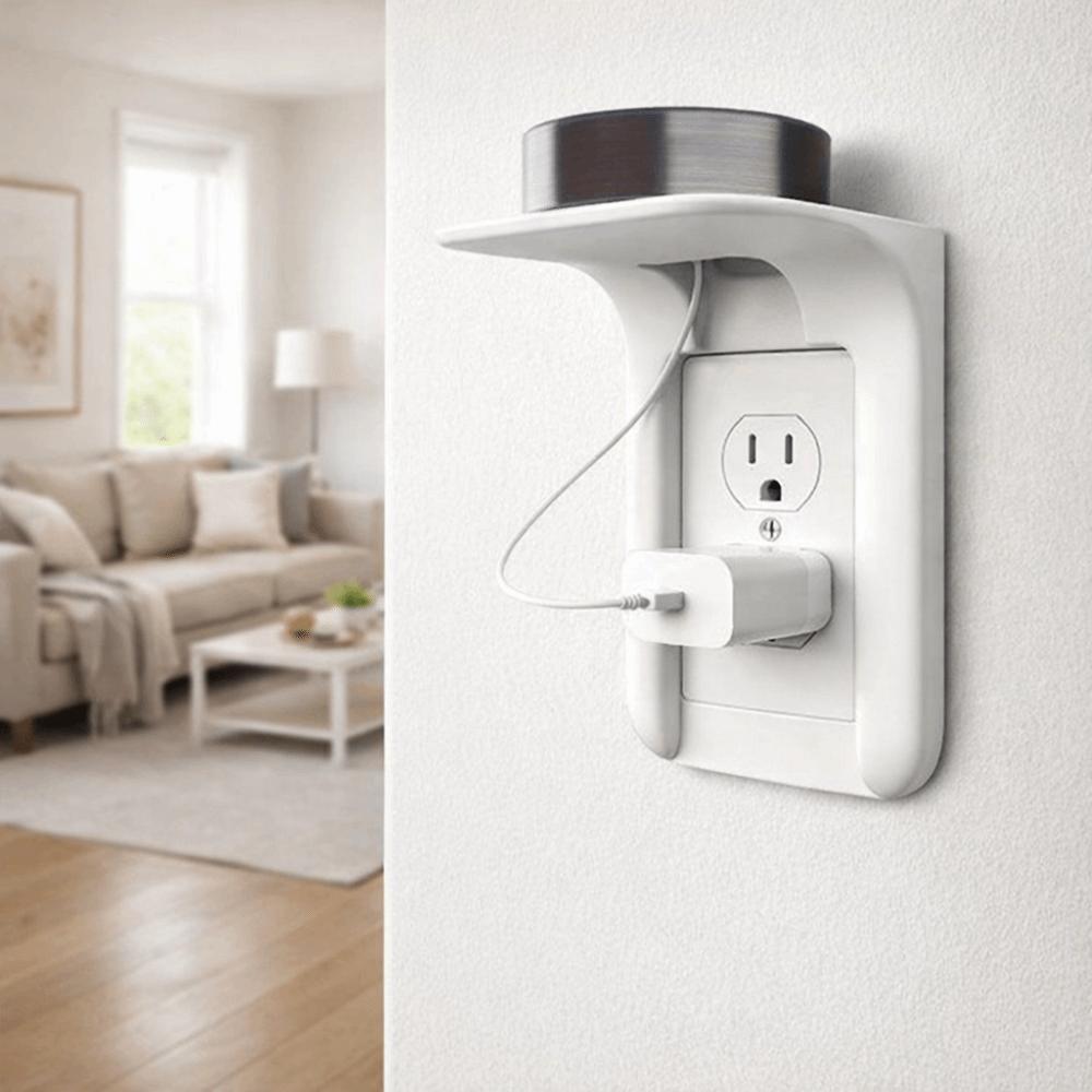 2PCS No Drilling Socket Holder Wall Mounted USB Rack Convenient Wall Outlet Shelf  Office