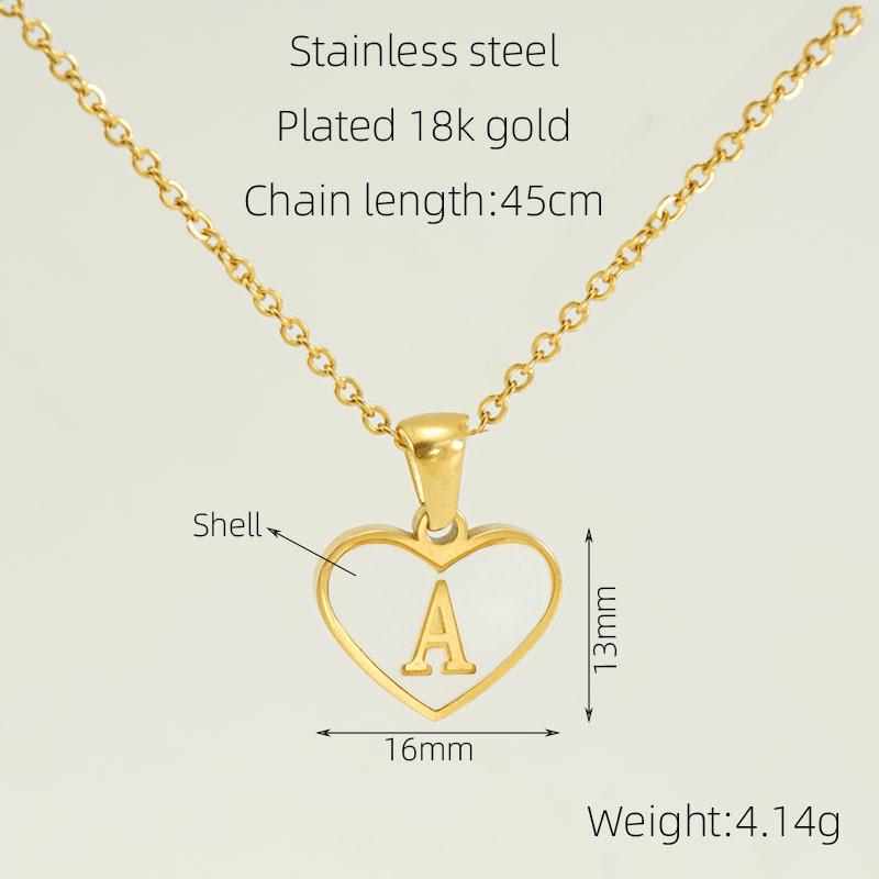 Personalized Heart Letter Necklace: Stainless Steel & Natural Shell Clavicle Chain
