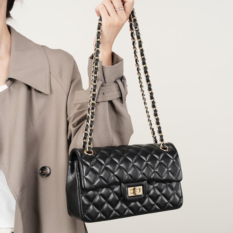 First Layer Cowhide Bag Cowhide Chain Fashion Diamond Bag Shoulder Messenger Women's Bag Genuine Leather Small Square Bag