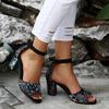 Druk Losowe Damskie Sandały na Wysokim Obcasie Seksowne Buty na Obcasie Letnia Moda Grube Czółenka 2025 Nowy Trend Projektant Sandalias De Mujer