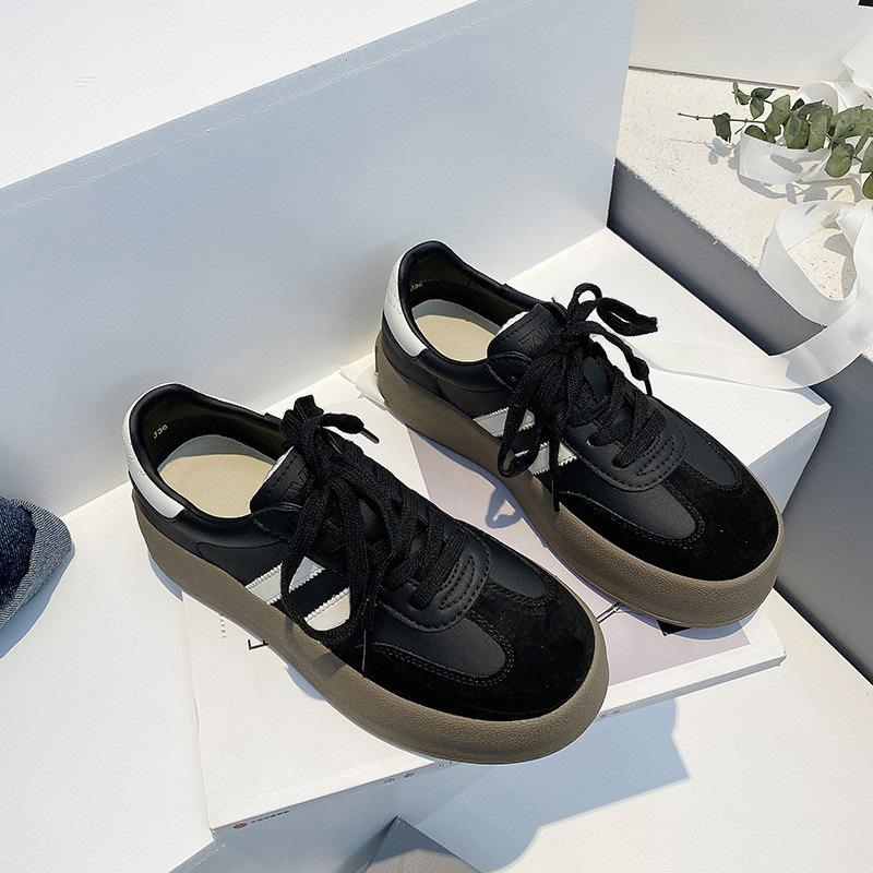 

Немецкие кроссовки на платформе женские осень 2025 новинка ins тренд европейская станция повседневная спортивная универсальная студенческая обувь для скейтборда 40 чёрный