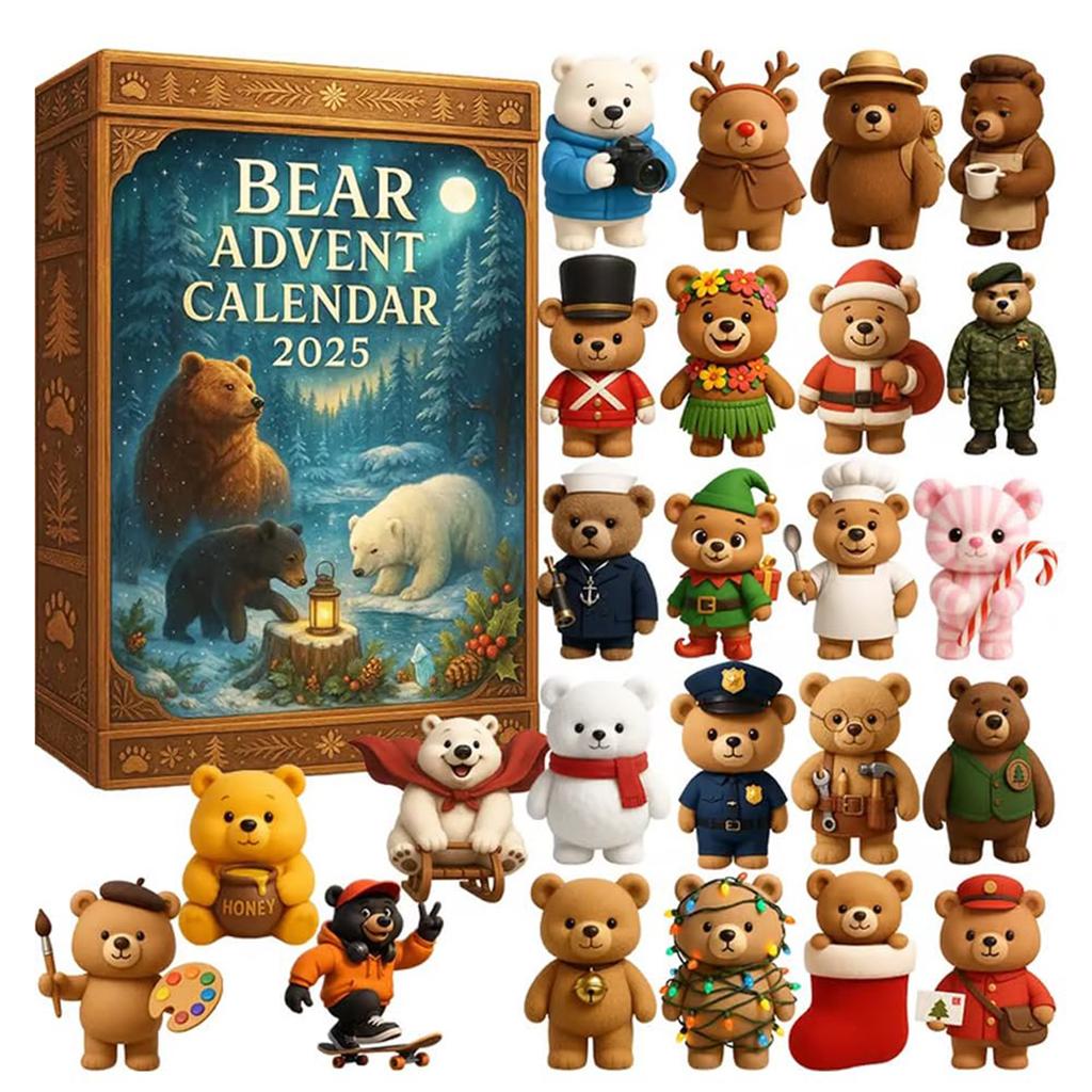 2025 Bear Advent Calendar with 2D Acrylic Bear Ornaments Animal Advent Calendar for Girl Boy Kids Bears Lovers