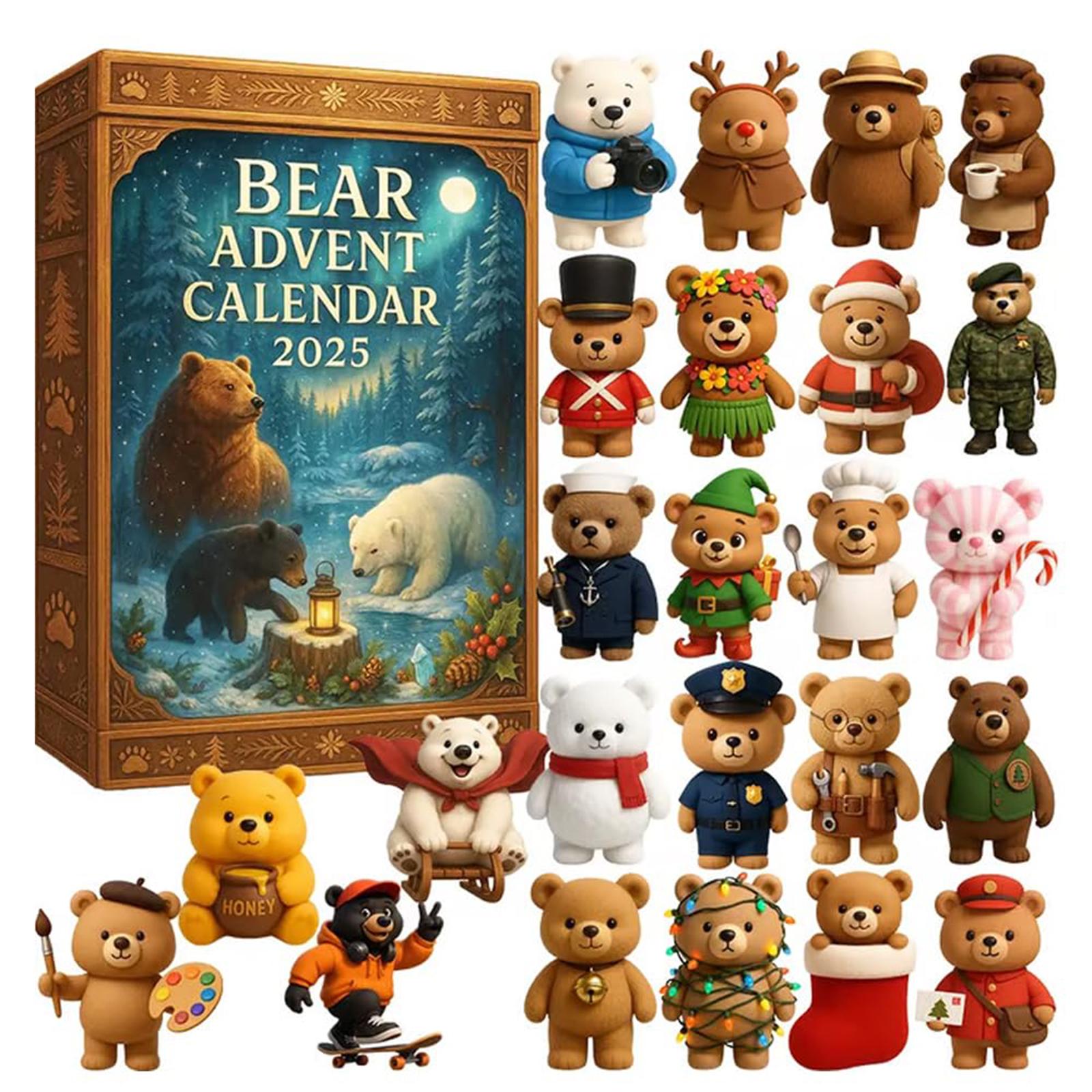 

2026 Bear Advent Calendar w/ 2D Acrylic Bears Ornaments Christmas Countdown Gift Box Winter Animals Xmas Calendar Gifts For Kids 1Pcs