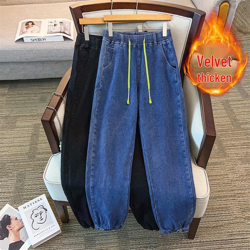

Plus Size Women s High Waist Denim Cargo Pants - Slimming, Casual, Loose Fit (200/300 Jin) 7XL