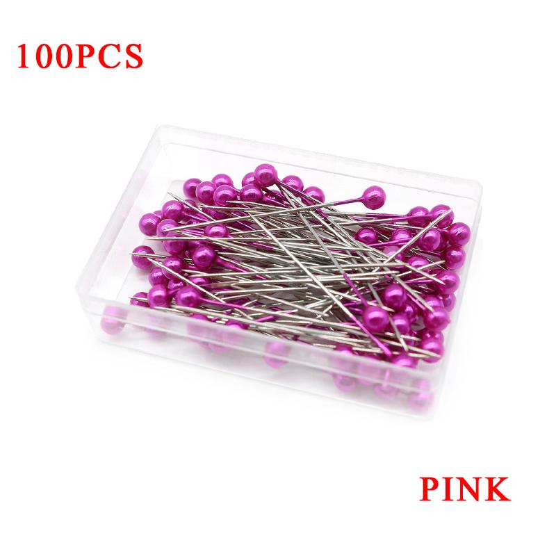 100PCS Pin Colorful 3.2cm Boxed Round Pearl Head Needles Positioning Stitch Pins DIY Dressmaking Accessories Household Tools ZYF