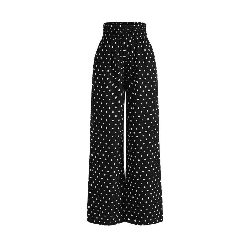2026 Womens French Polka Dot High-Waist Straight Leg Trousers Casual Office Wear Daily Travel Essential