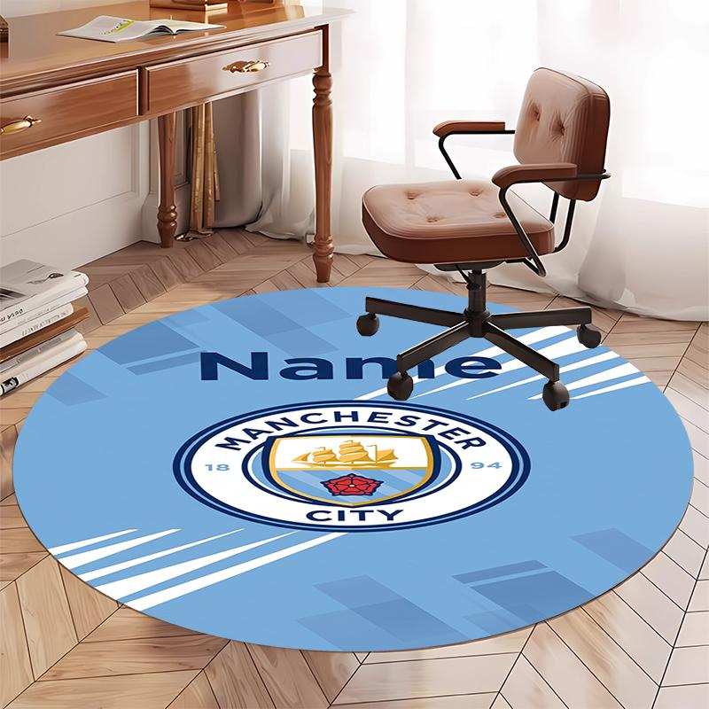 Benutzerdefinierter Name Manchester City Aufgedruckter Runder Teppich Teppich Stuhlteppich Bereichsteppich Eingang Fußmatten, für Bürostuhl Wohnzimmer Schlafzimmer Küche.