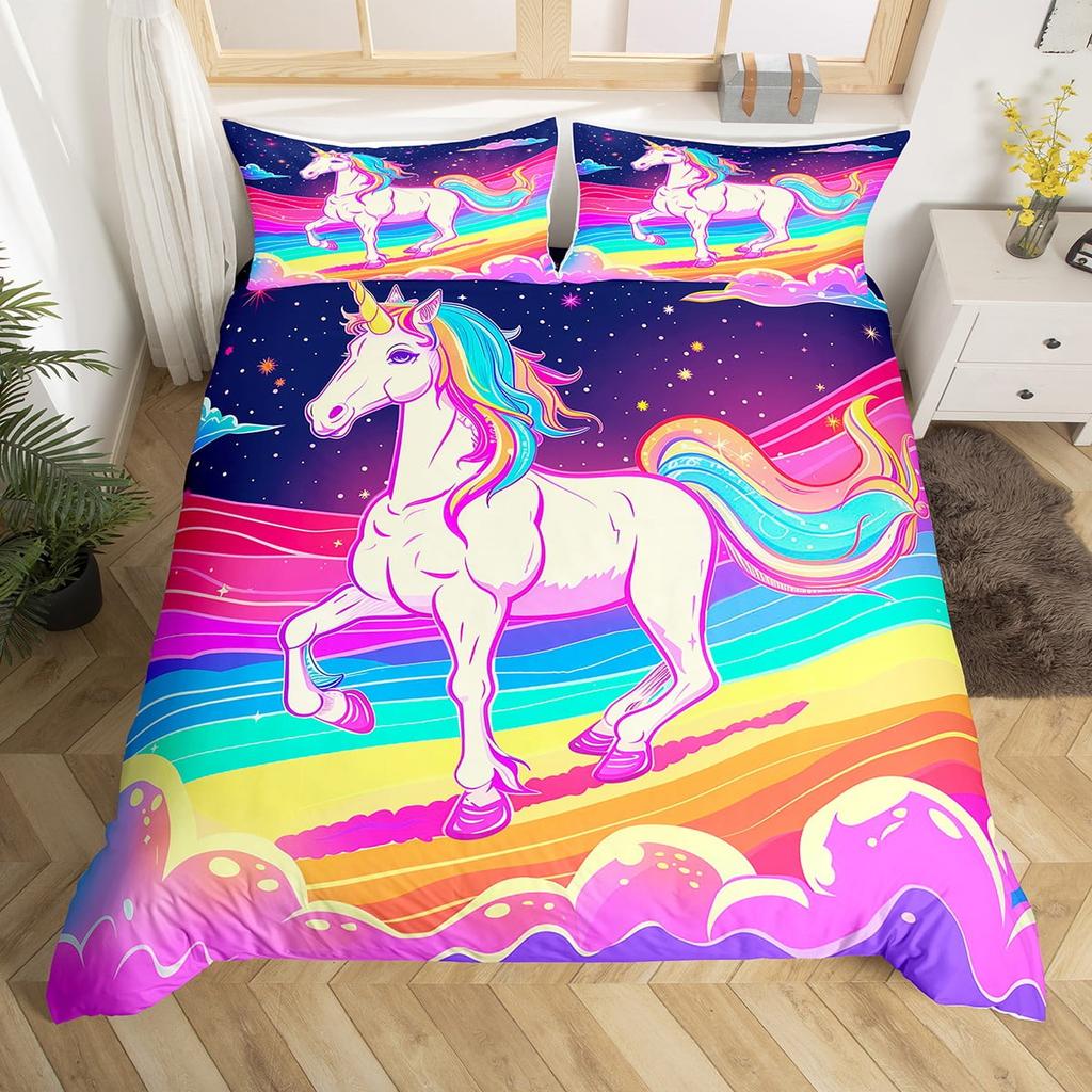 Comforter Unicorn Queen Pink Flowers Bedding Set For Kids Girls Bedroomromantic Sparkle Galaxy Stars Comforter Unicorn