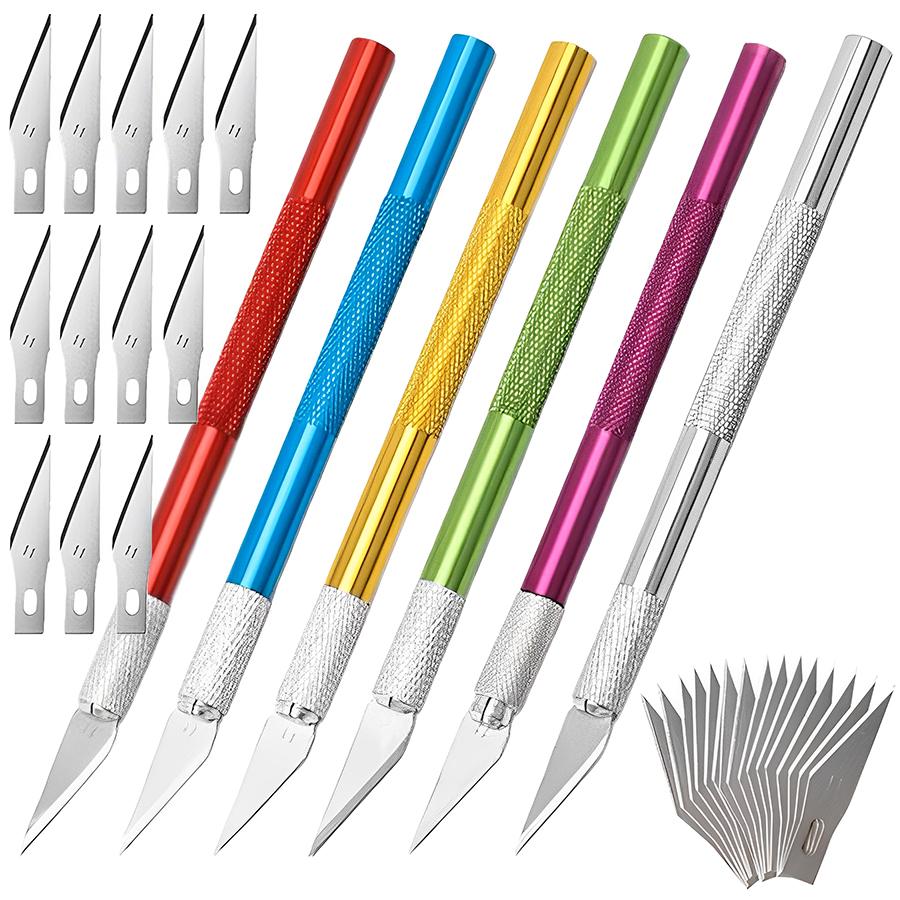 14cm Metal Carving Knife with 5pcs Blades Wood Detail Carving Tools Paper Cutting Hand-Crafted Tools Home Handmade Accessories