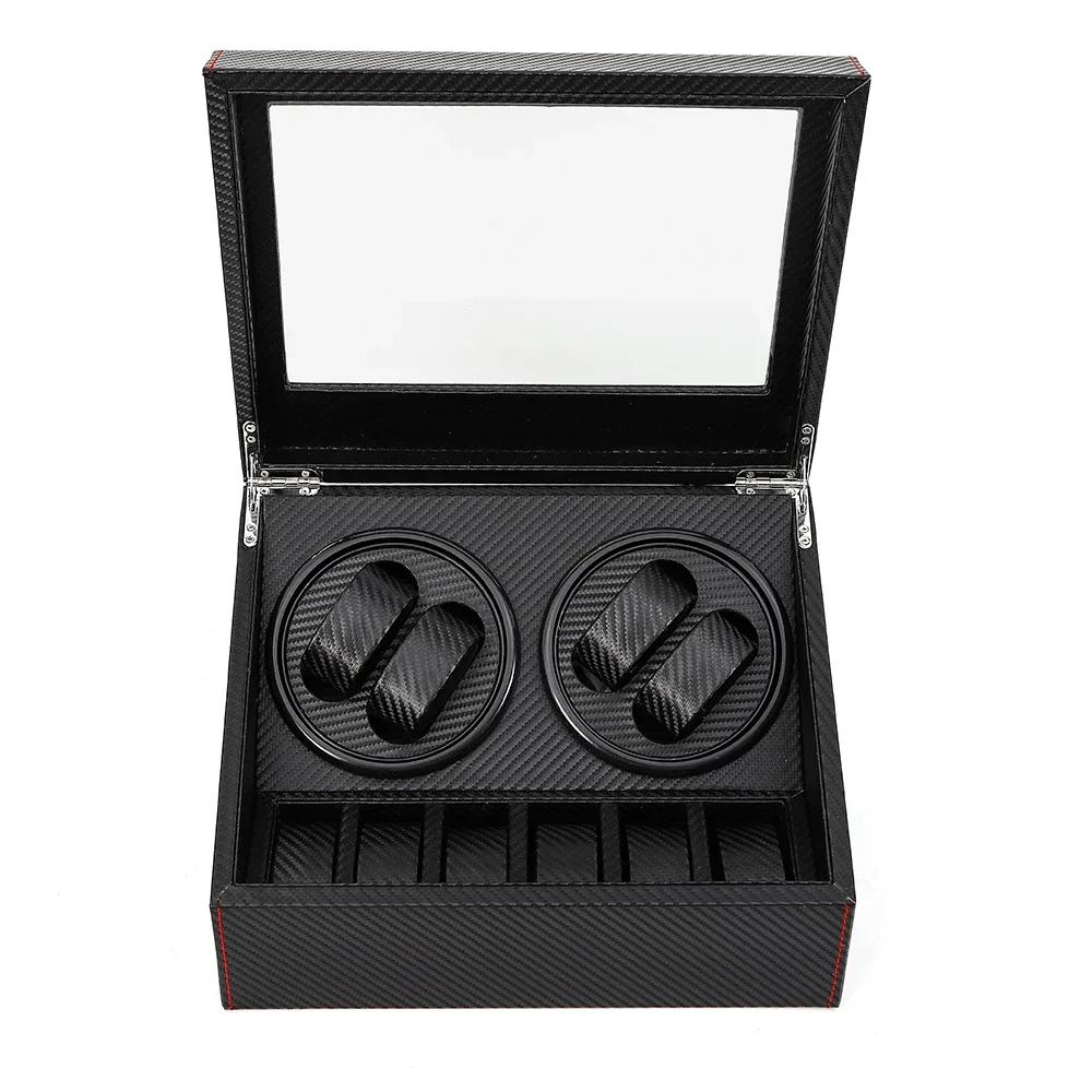 4+6 Automatic Watch Winder Box Carbon Fiber Display Case 10 Watch Storage Rotation