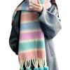 Mohair Rainbow Striped Scarf for Women Winter New Thickened Student Warm Shawl Versatile High End Fur Ball Scarf