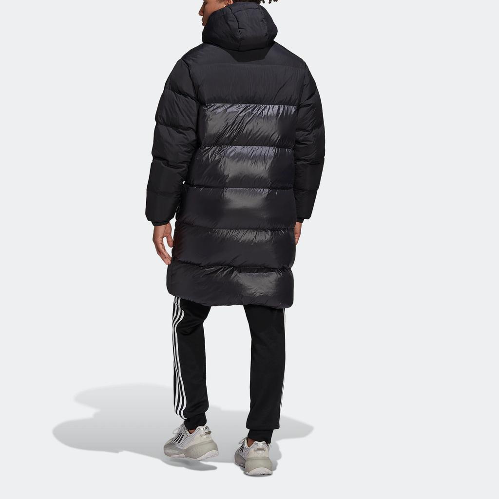 Adidas Originals Trefoil Spliced Design Mid-Length Duck Down Hooded Puffer Jacket Men Outerwear Black HL9209