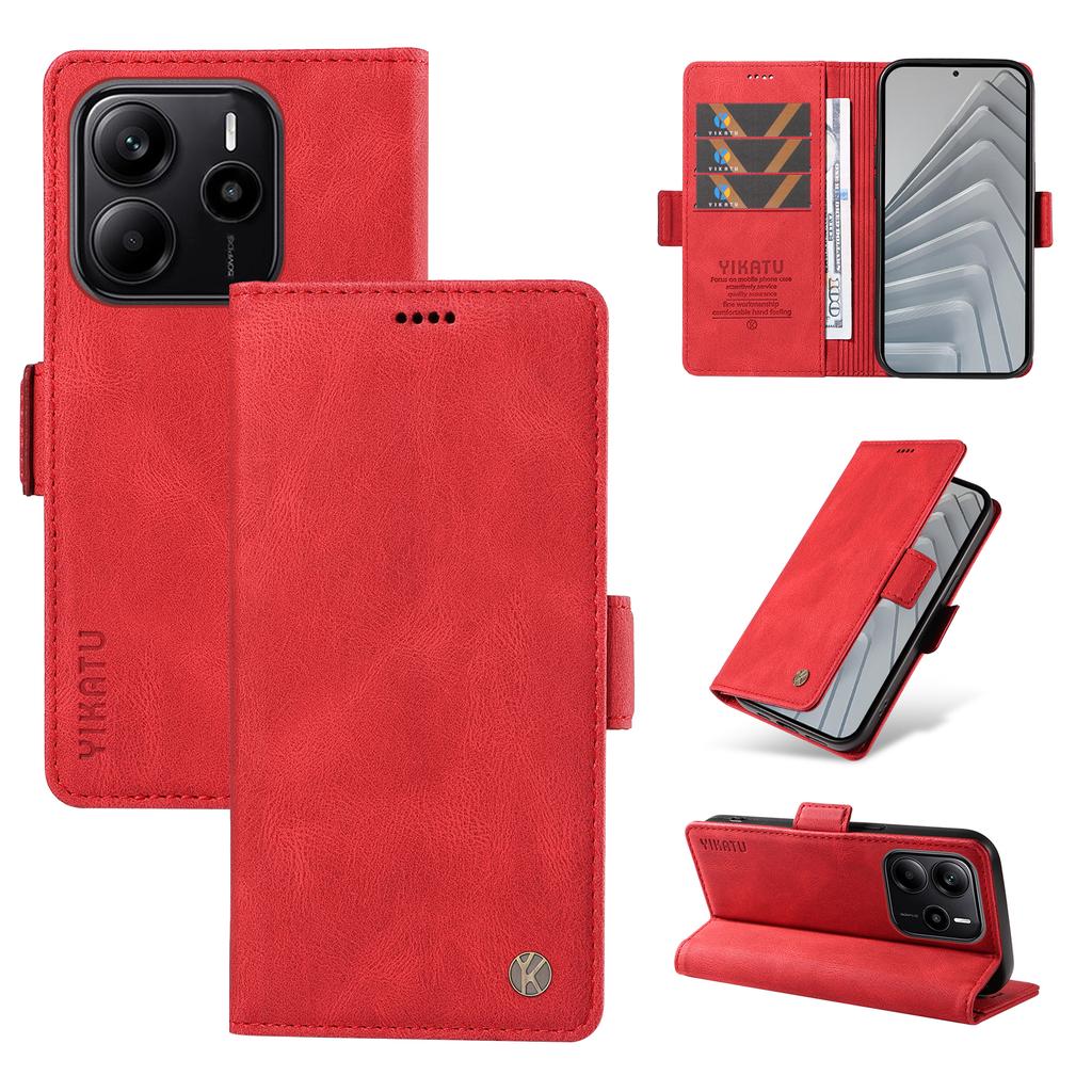 For Xiaomi Redmi Note 14 4G (164.84mm) Leather Case YIKATU YK-005 Skin-Touch Feeling Wallet Phone Cover
