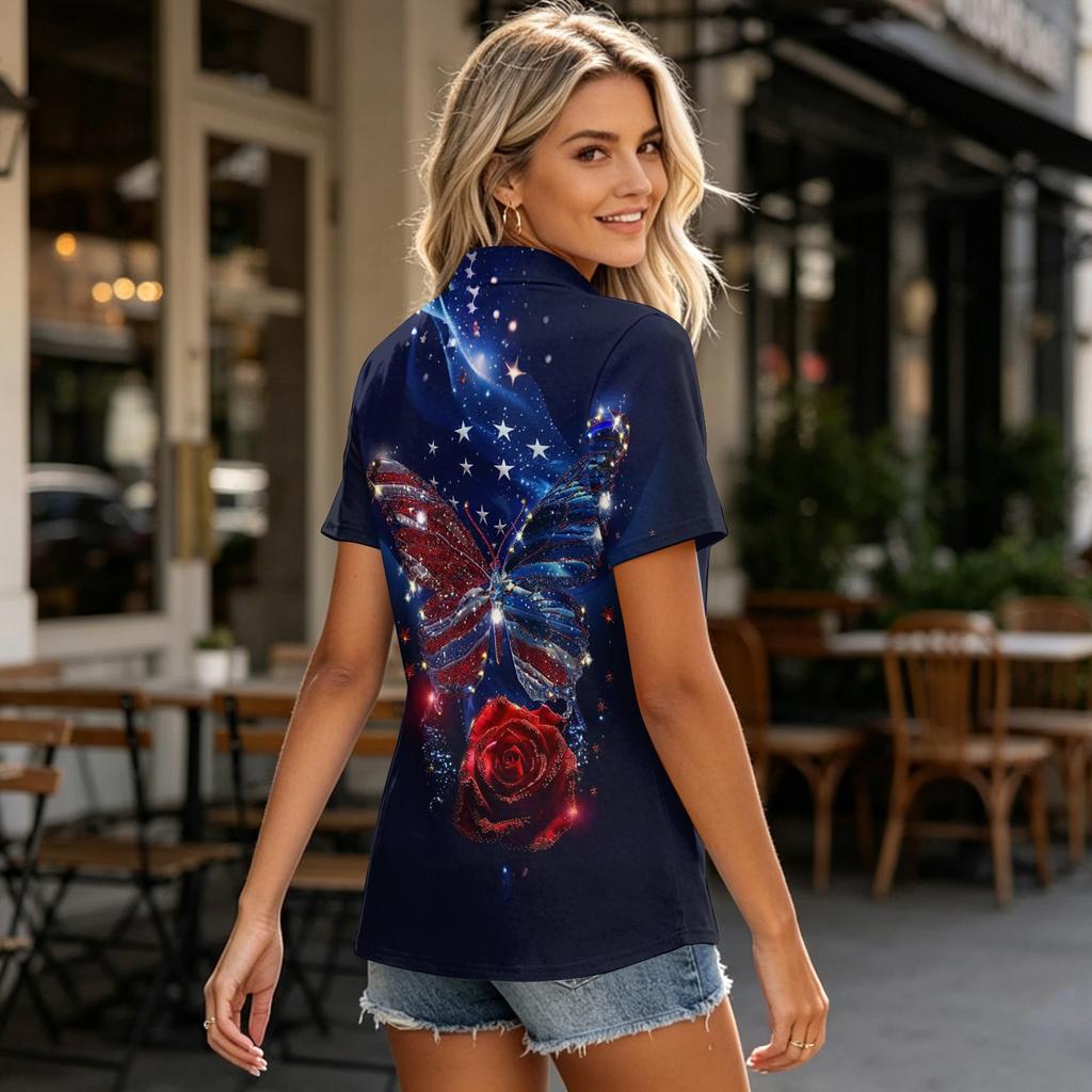 Women's Casual Polo Shirt Short Sleeve Loose Fit Button Down Top Lightweight Breathable Fabric Summer Wear