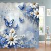 Flowers And Butterflies On Retro Wooden Boards Shower Curtain, Bathroom Shower Curtain, Waterproof Shower Curtain With Hooks