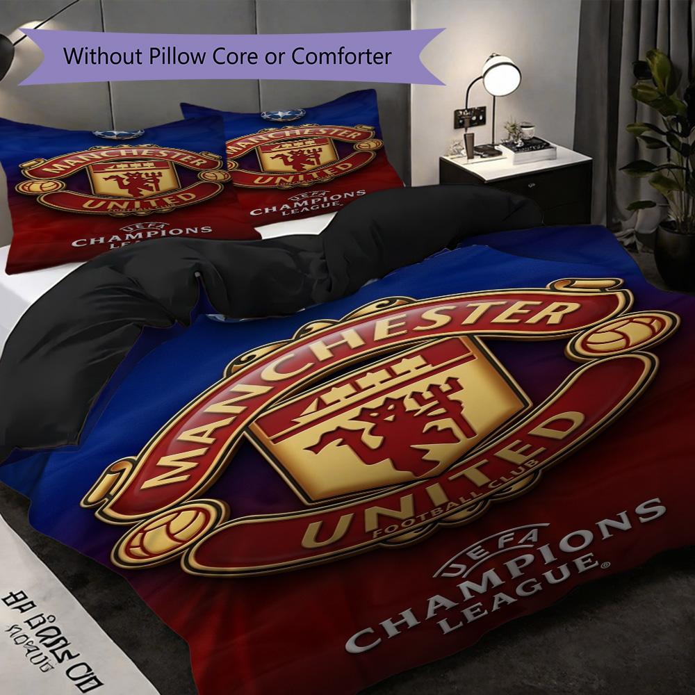 Emblema Manchester Glory Set da tre pezzi (1 * copripiumino + 2 * federa, senza nucleo) Set biancheria da letto 2D Piatto Regalo di Natale Compleanno