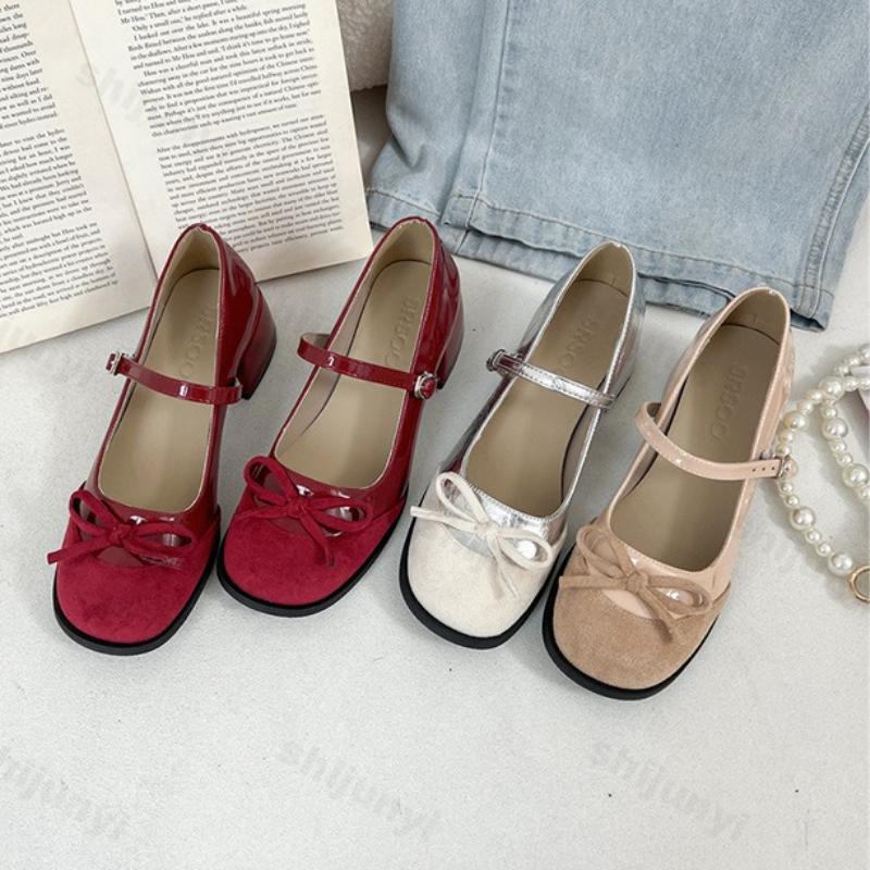 Fashion Women's Elegant Retro Bow Designed Casual Shallow Mouth Single Shoes Autumn 2025 Comfortable Versatile High Heel Mary Jane Shoes