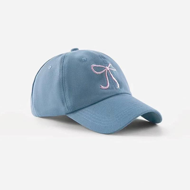 Women's Cute Bow Embroidery Baseball Cap Vintage Washed Distressed Dad Hat for Casual Streetwear and Outdoor Activities