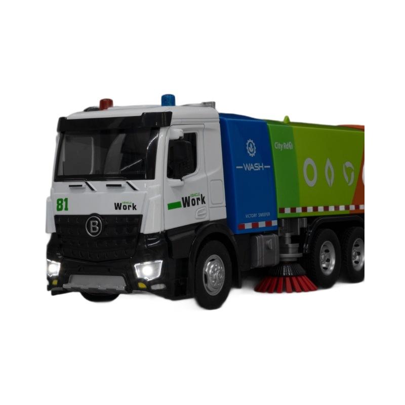 1:24 Scale Die-Cast Material Water Sprinkler and Sweeper Vehicle Model Realistic Sanitation Vehicle Toy with Sound and Light Effects Children's Toy