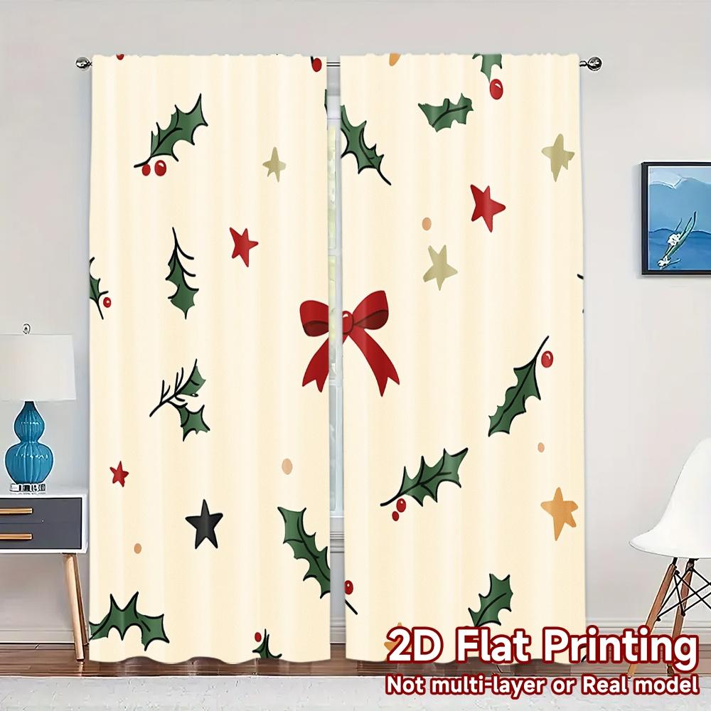 

2pcs,Curtains Christmas Berry Twig Star (2) Chic Contemporary Curtains Versatile 100% Polyester Curtains Decorations Suitable 52.50×116.00 CM 2pcs