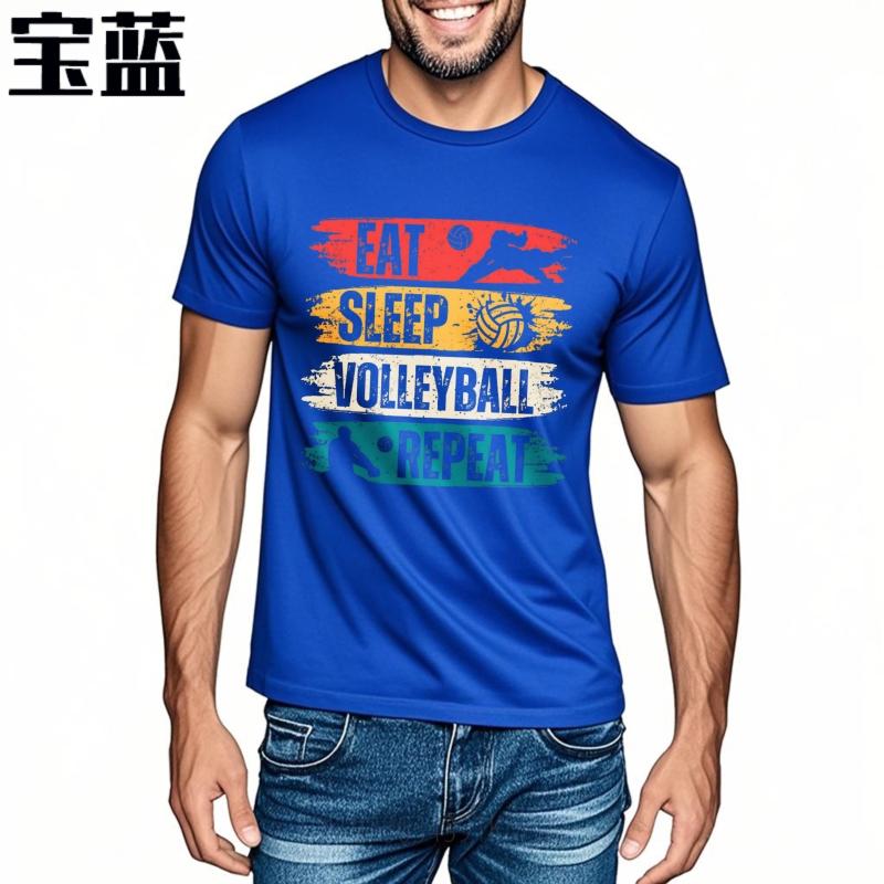 Summer Tshirt Soft Unisex Short Sleeve T Shirt Big Size Teeshirt Eat Sleep Volleyball Repeat Trendy For Unisex Tees Crew Neck Tshirt