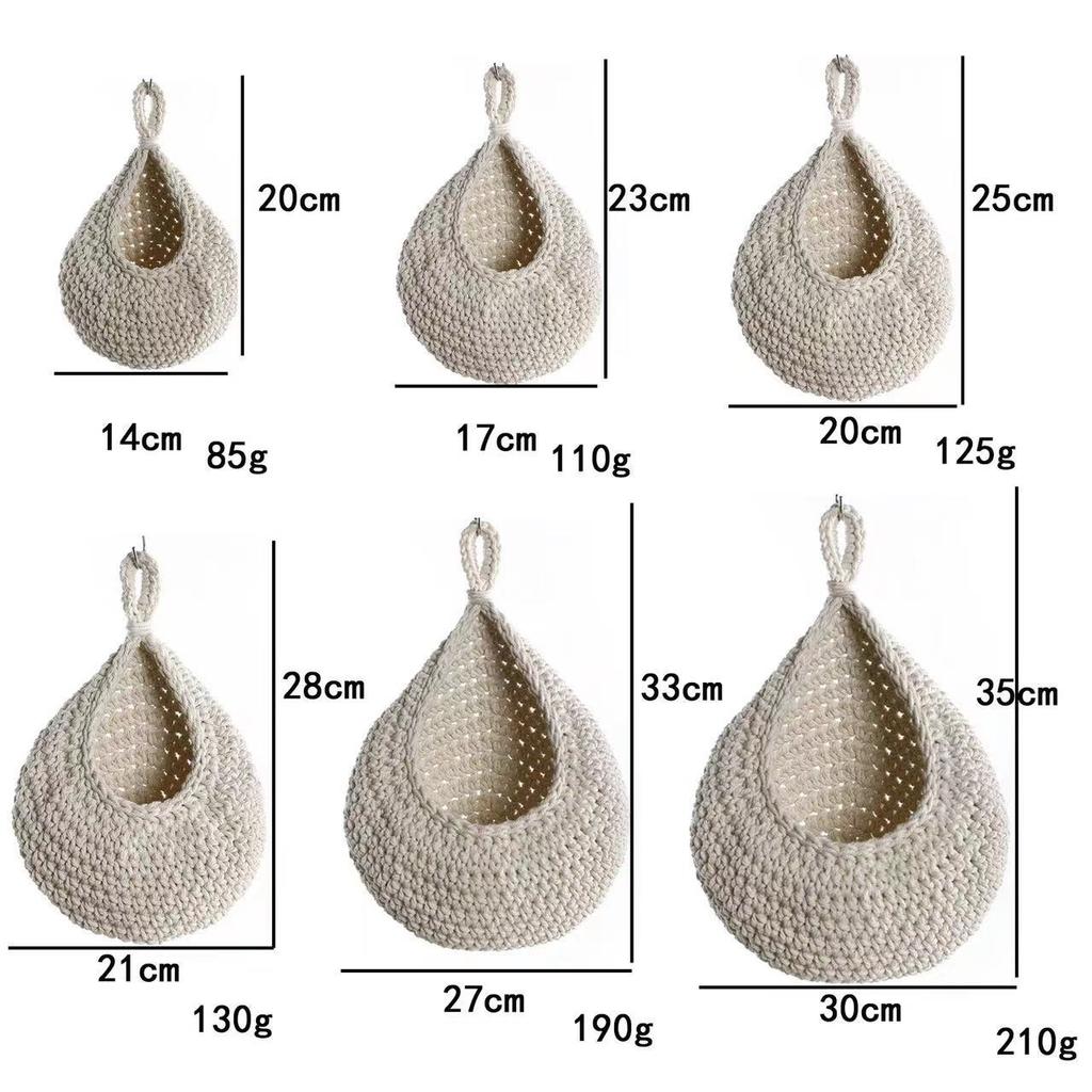 Kitchen Hemp Rope Fruit Basket Hand Woven Cotton Rope Hemp Rope Hook Woven Fruit Net Pocket Storage Net Pocket Storage Mesh Bag
