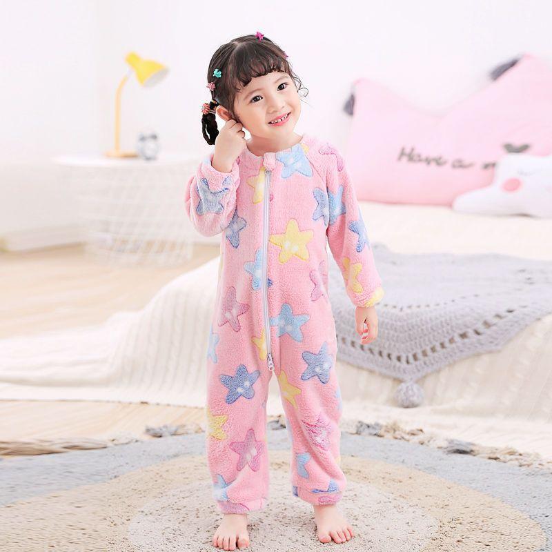 Kids Onesie Boys Girls Long Sleeve Flannel Pajamas Children Winter Cartoon Pyjama Baby Sleepwear 1-4 Years Sleeping Bag