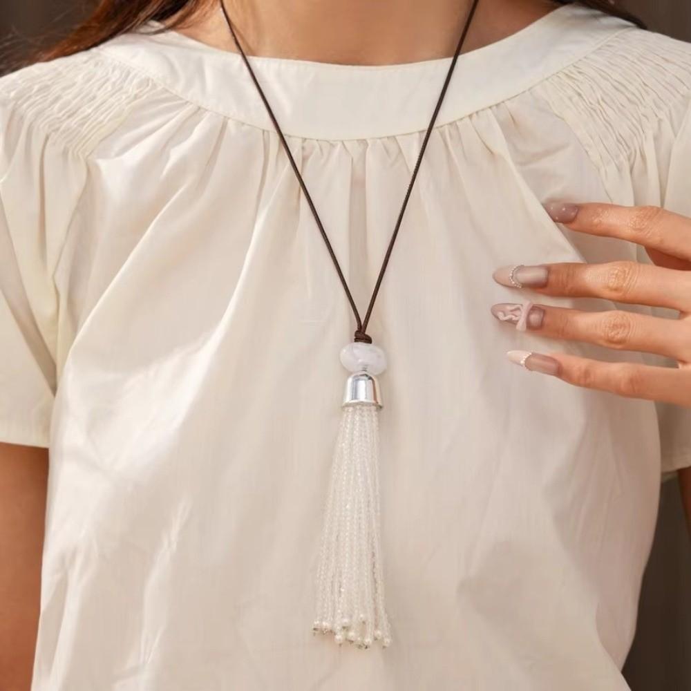 Lange Kordel Anhänger Halsketten Stein Runde Perle Pullover Kette Party Schmuck Geschenk