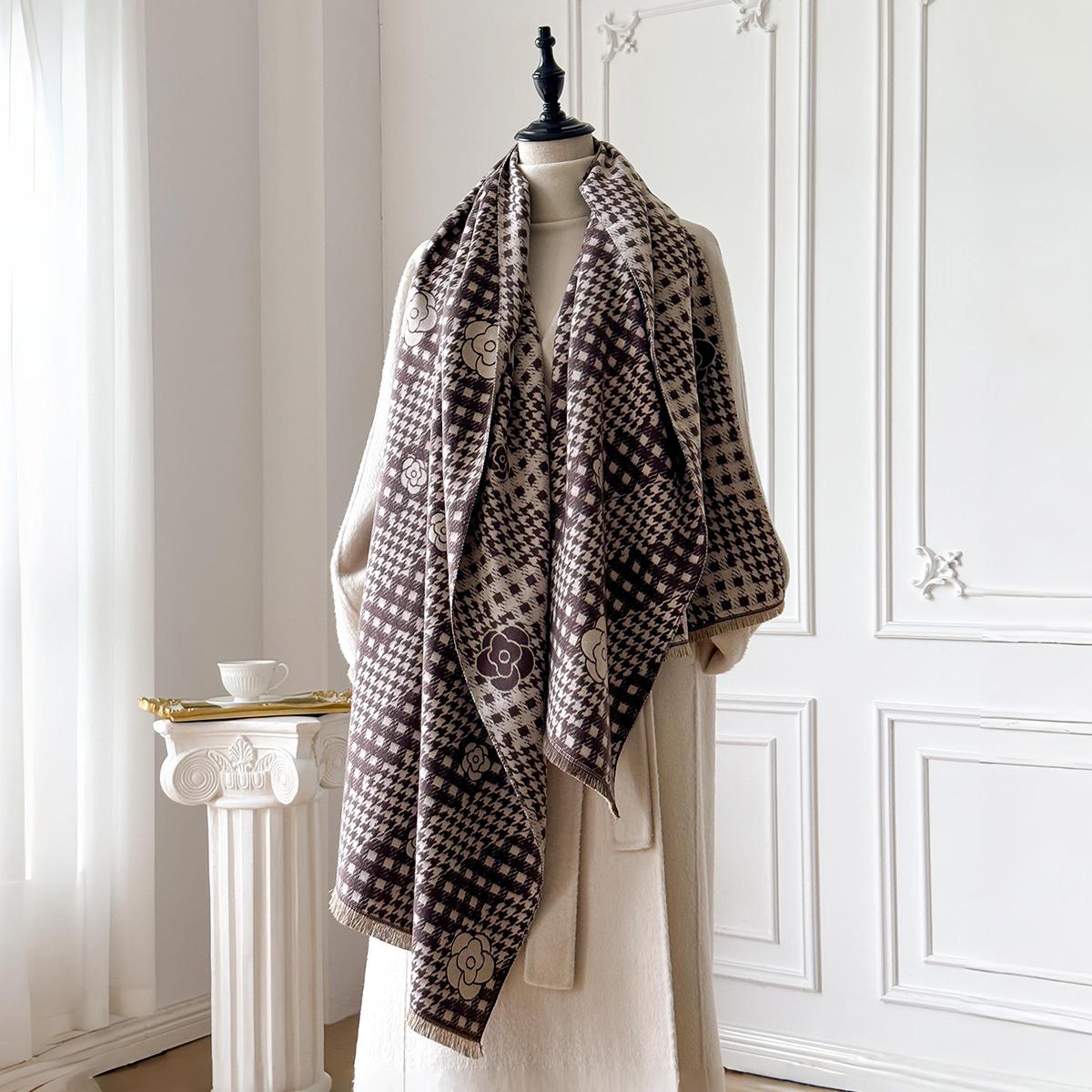 

New Elegance Soft Warm Print Pashmina Scarf Fringe Jacquard Shawl, Autumn Winter Coldproof Windproof Blanket