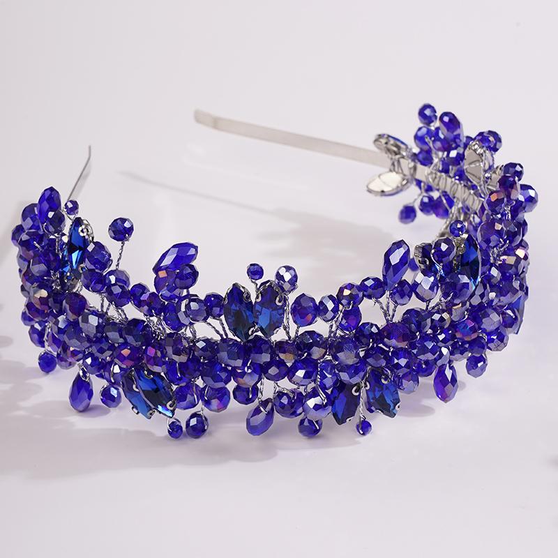 5 Colors Handmade Wedding Bride Luxury Red Blue Rhinestones Tiaras and Crowns Bridal Headband Costume Hair Accessories for Women