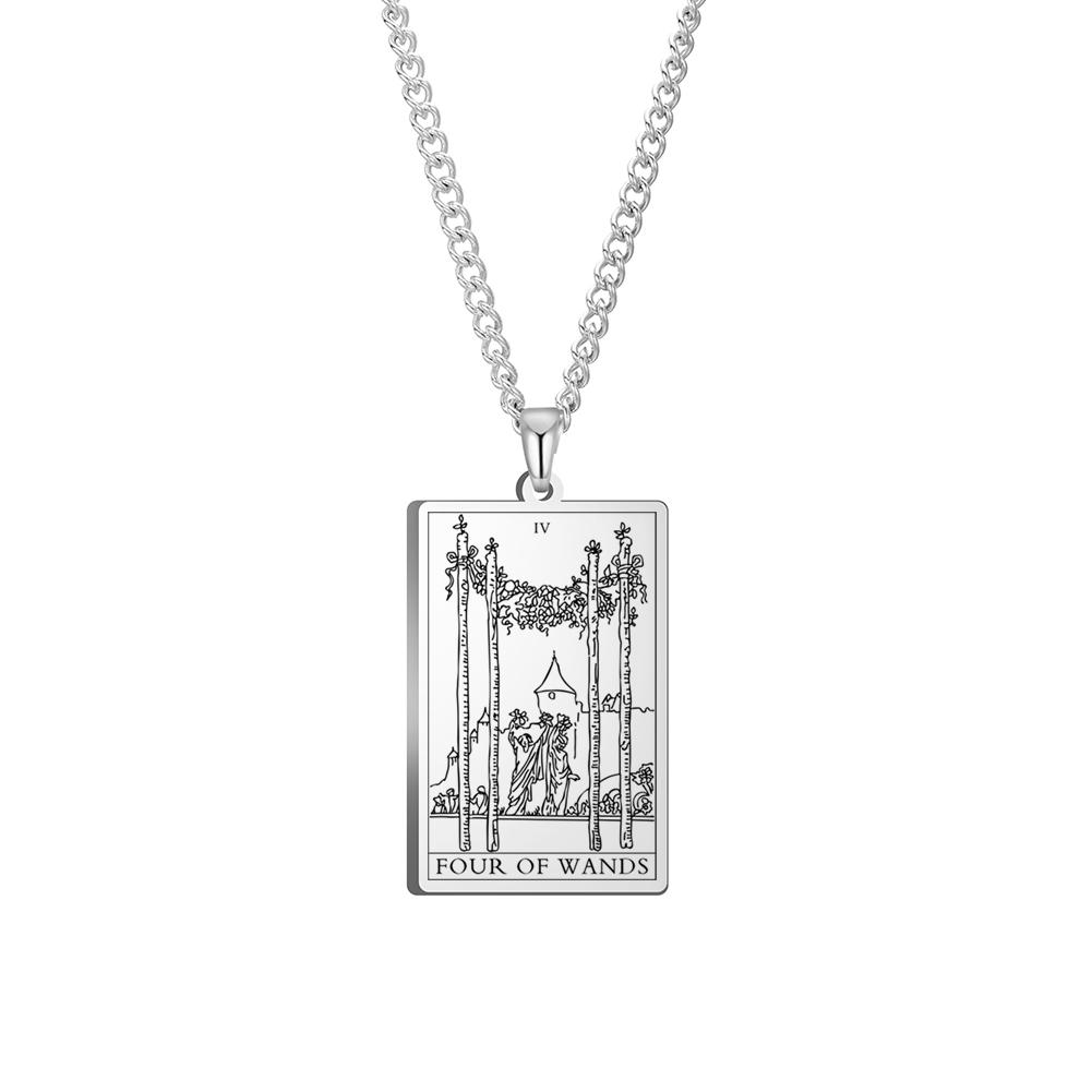 Dawapara Wands Tarot Card Vintage Amulet Pendant Necklace Link Chain Talisman Necklaces Stainless Steel Jewelry Golden Black