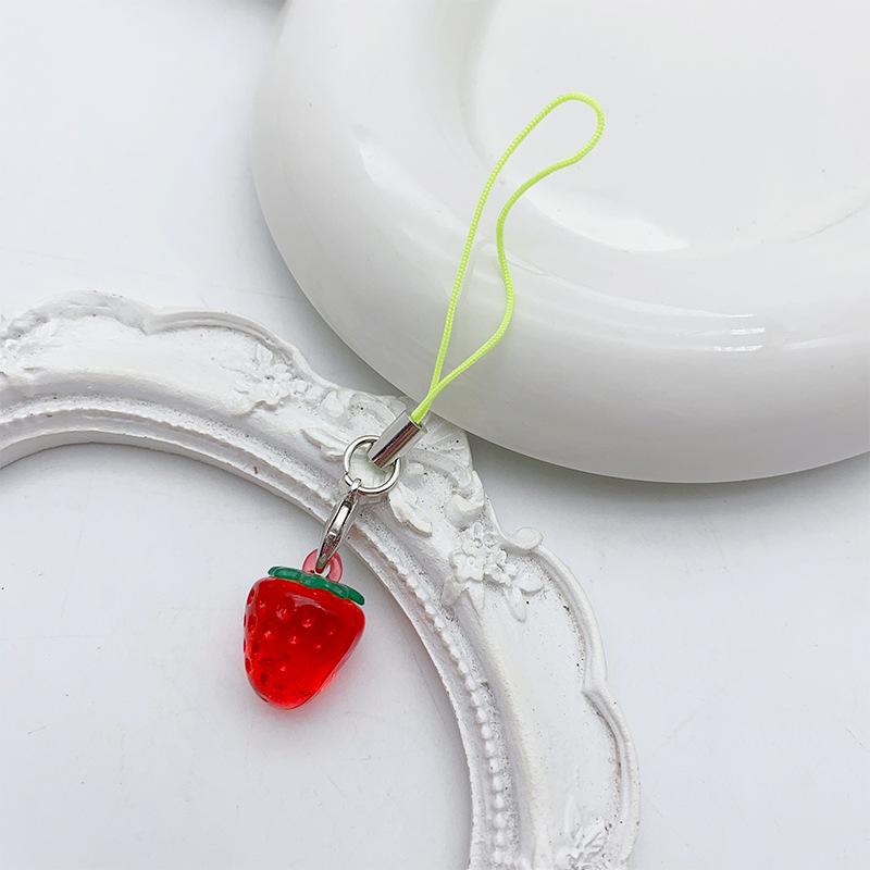 Y2K Cute Strawberry Resin Phone Charms Mini Fruit Pendant Lanyard Accessories for Girls