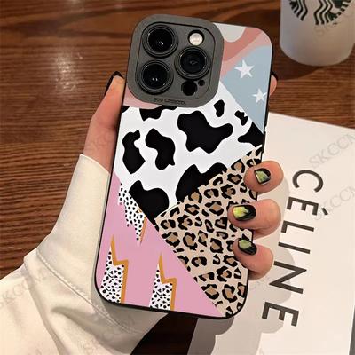 Capa Criativa de Silicone de Vaca Leopardo para iPhone 15 14 11 Pro Max 12 13 Mini 7 8 Plus X XR XS Max Capa Macia à Prova de Choque