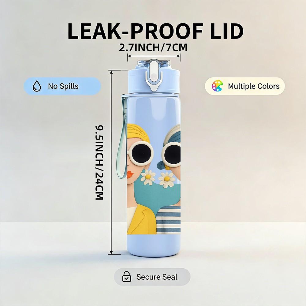 1PC Two Ladies Sunglasses Cartoon Duo 750ml Color Plastic Sports Water Bottle Leakproof Flip Straw Lid For Sports Office Home Use