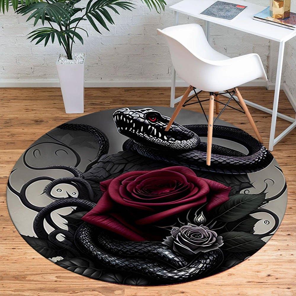 Black Snake & Rose: Gothic Tattoo Art StickerRound Non-Slip chair mat chair carpet for office Rugs for Office Decor Gift For Valentine's Day Mother's