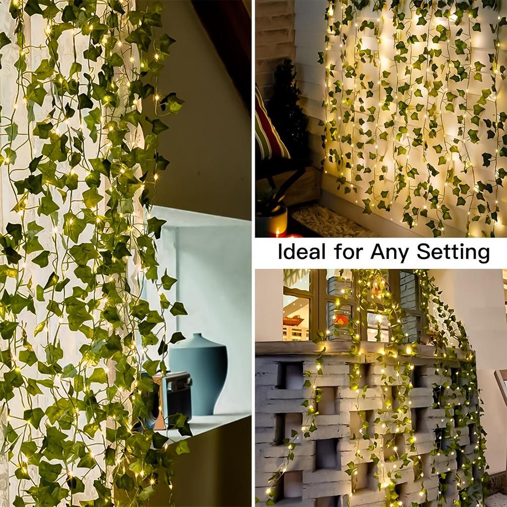 LED Green Leaf Fake Plant String Lights LED Battery Powered for Wall Room Office Birthday Home Bedroom Halloween Christmas Decor