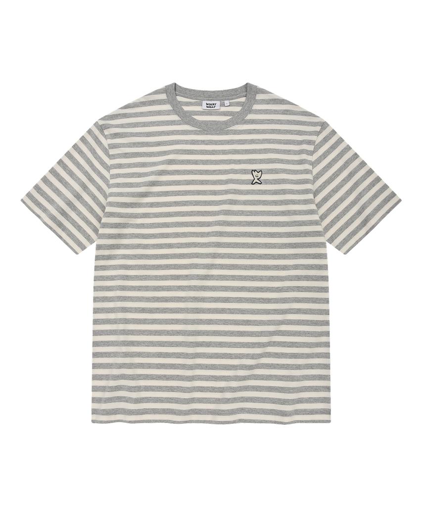 WACKY WILLY Basic Striped Short Sleeve T-Shirt Gray
