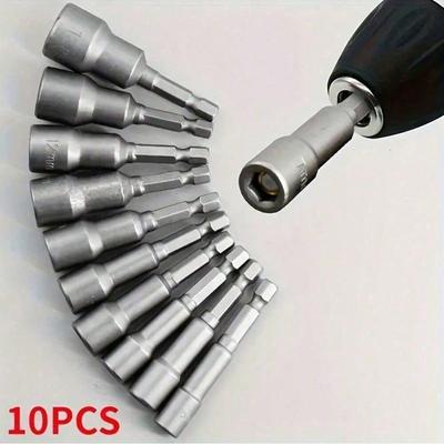 10 stuks 6mm-15mm Slagdoppen Magnetische Moer, Schroevendraaier 1/4 Zeskant Sleutel Set Boor Adapter Voor Power Boormachines, Slagmoerdoppen Set