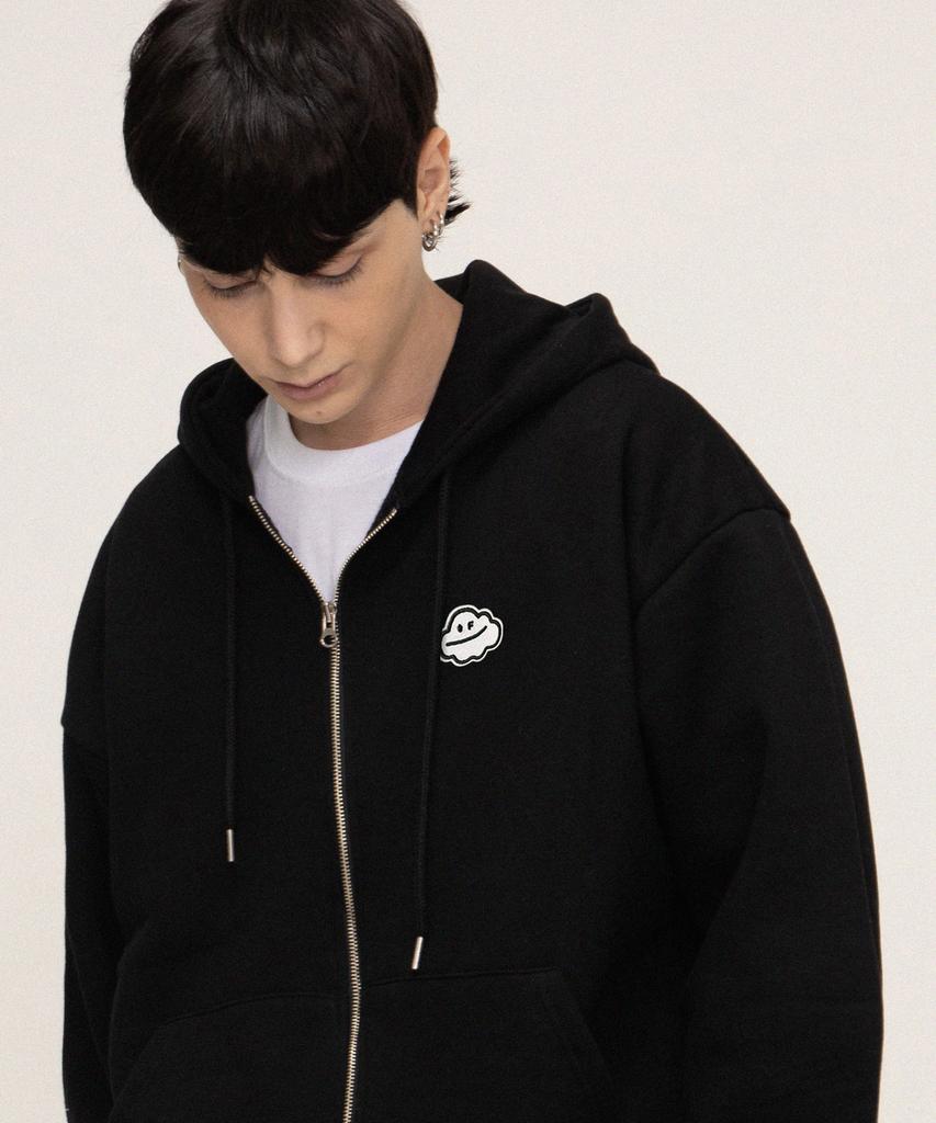 Graver [Unisex] Cloud Smile Embroidered Zip-Up Hoodie_Black