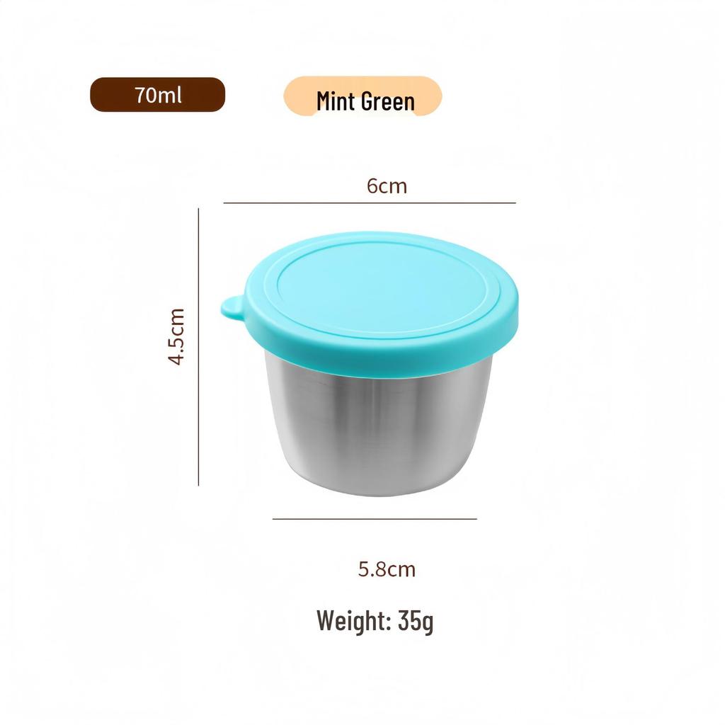 Reusable Sauce Cup with Macaron Lid - 304 Stainless Steel, 40/50/70ML, Portable Dipping or Seasoning Dish.